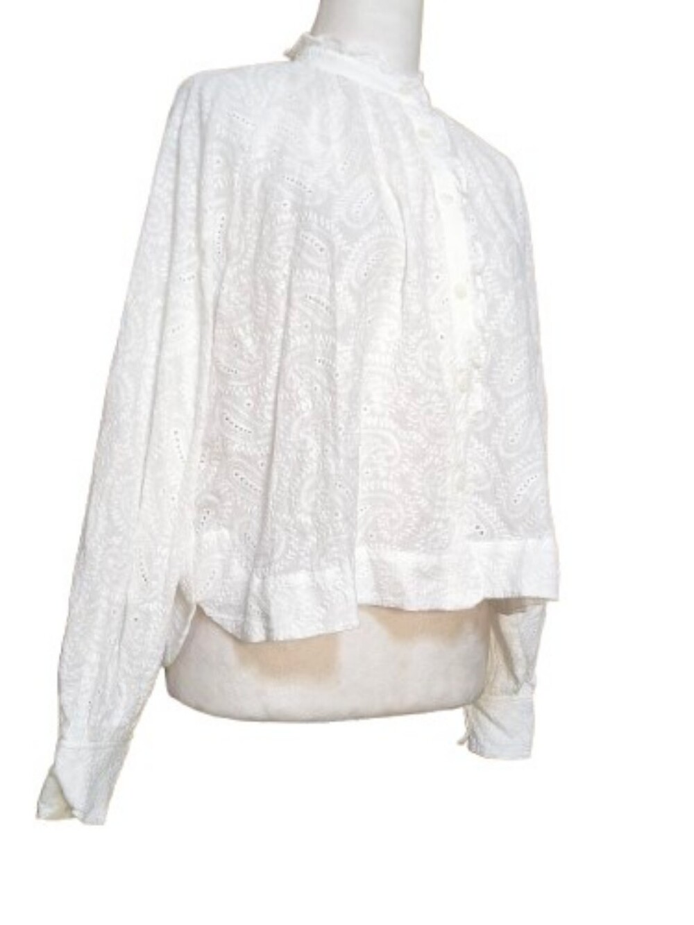 FRNCH Paris White Embroidered Eyelet Cotton Blouse Size L Coastal Cottagecore - Picture 8 of 10